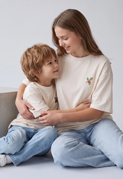Zestaw Koszulek Oversize mama i dziecko kremowy.jpg